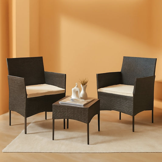 Three-Piece Outdoor Patio Set With Cushions And Glass Table