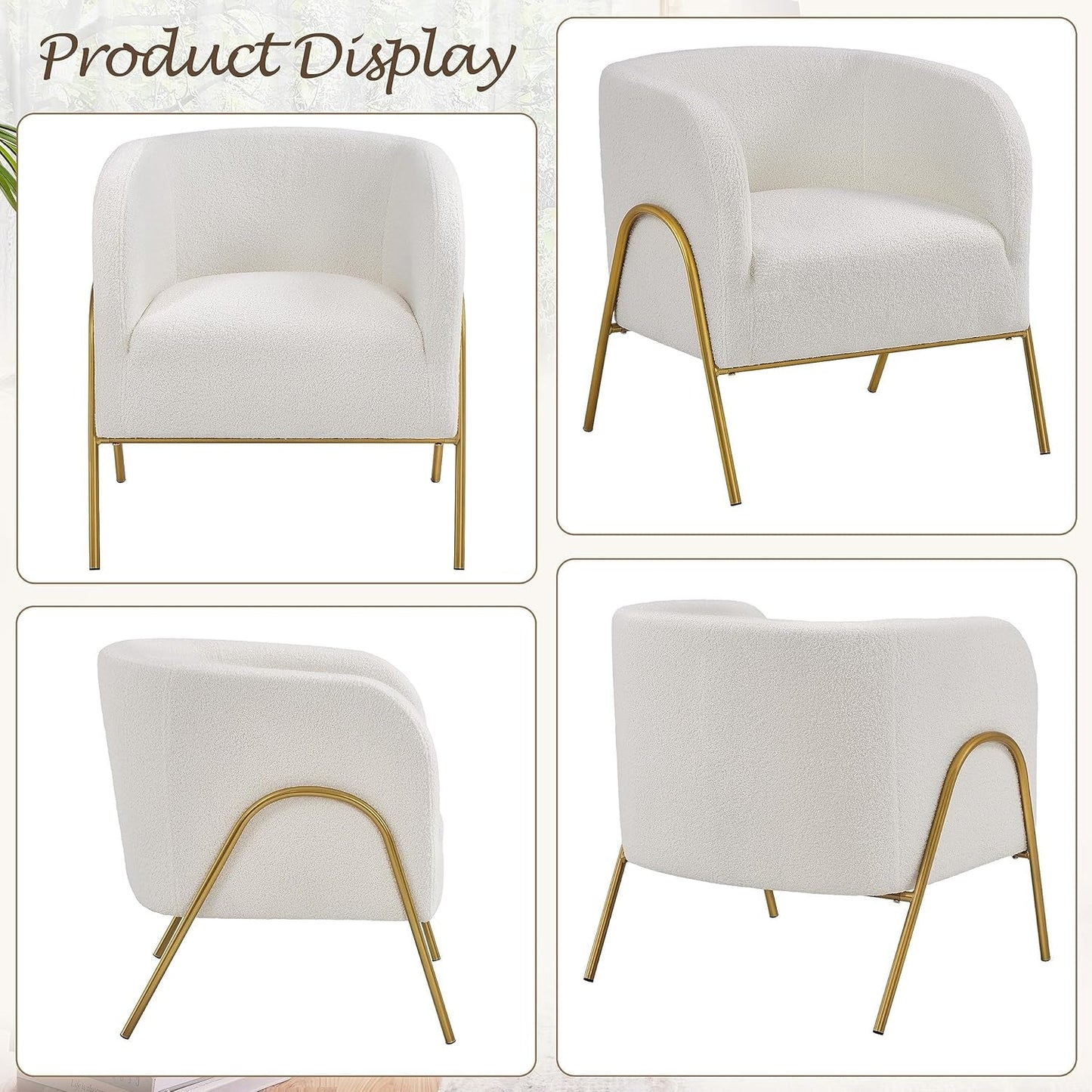 Ivory Boucle Accent Chairs Set Of 2 With Gold Legs