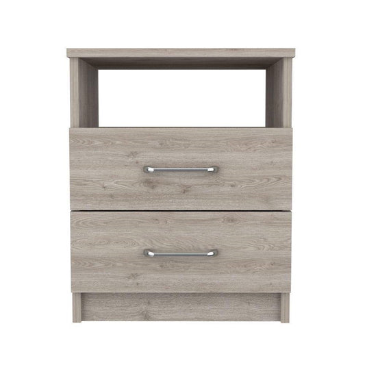 Modern 2-Drawer Nightstand with Open Shelf in Beige Wood Finish