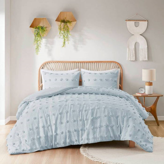 King/Cal King 3-Piece Blue Pompom Microfiber Hypoallergenic Comforter Set