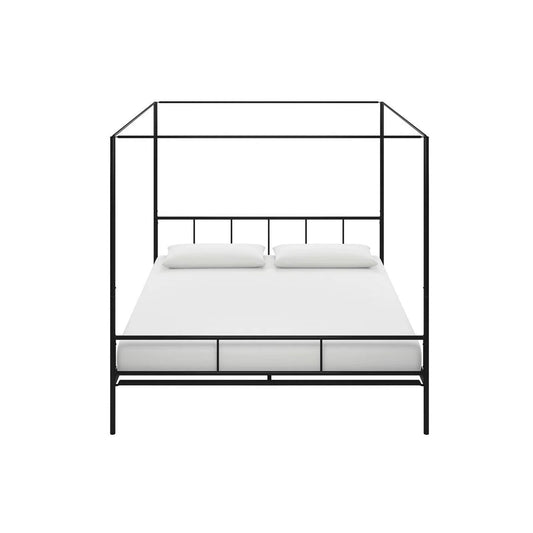 King size Black Metal Canopy Bed Frame with Headboard and Footboard