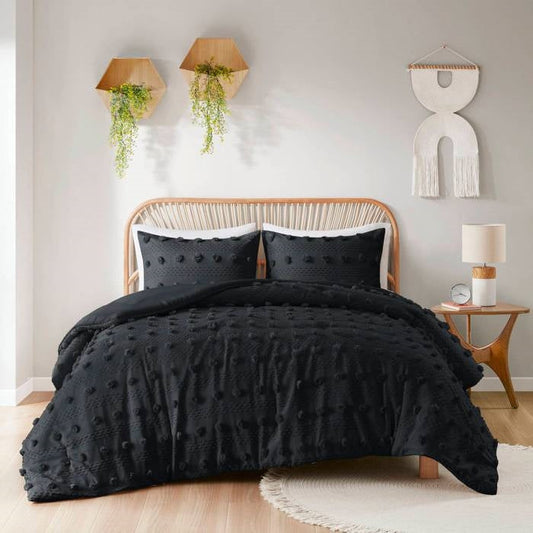 Twin/Twin XL 2 Piece Pompom Microfiber Hypoallergenic Comforter Set in Black