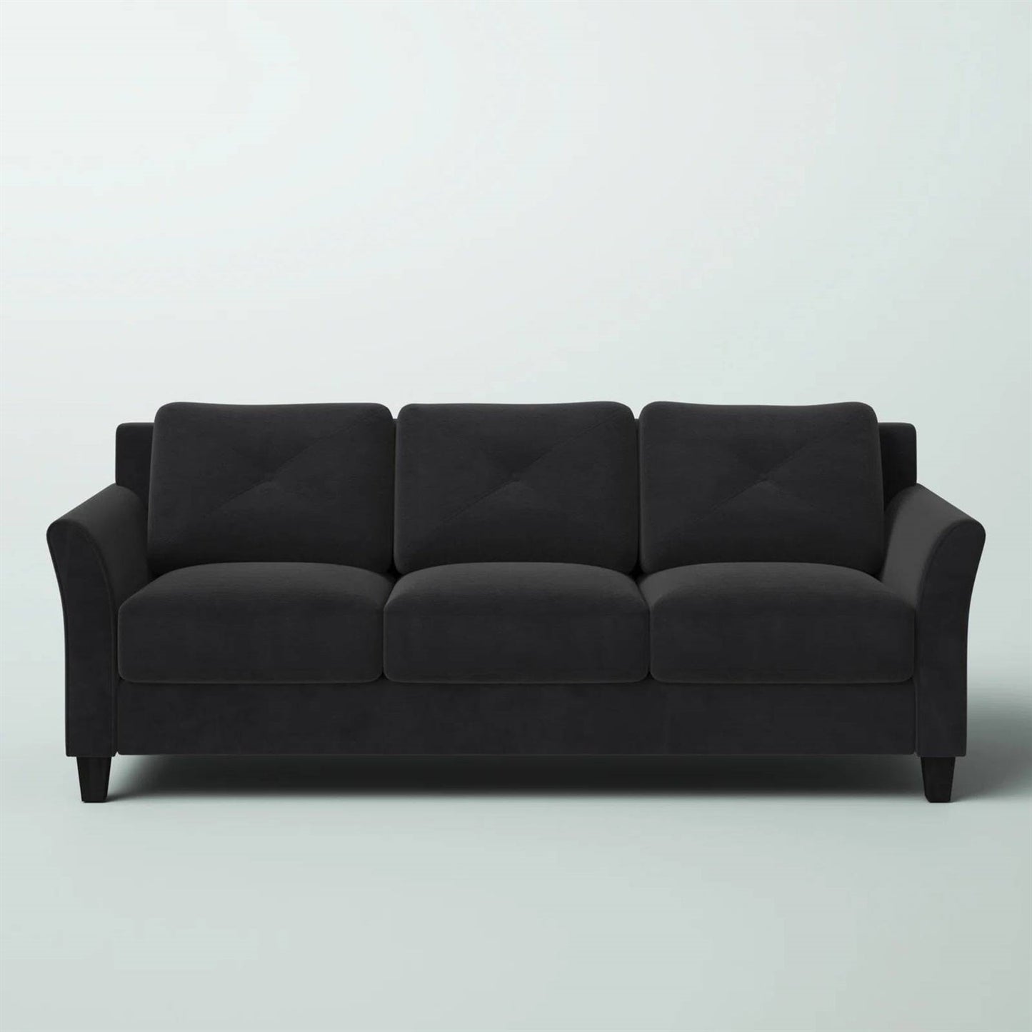 Modern 3-Seater Black Microfiber Upholstered Sofa