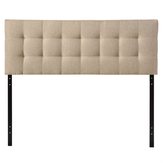 King size Beige Fabric Upholstered Headboard with Modern Tufting