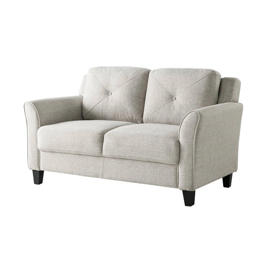 Modern Upholstered Loveseat Sofa in Cream Microfiber with Button Tufted Cushions