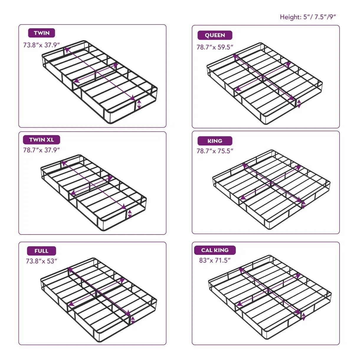 Full size 5-inch Low Profile Metal Box Spring Mattress Foundation with Cover