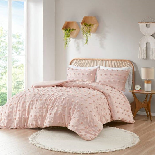 Full/Queen 3-Piece Pink Pompom Microfiber Comforter Set