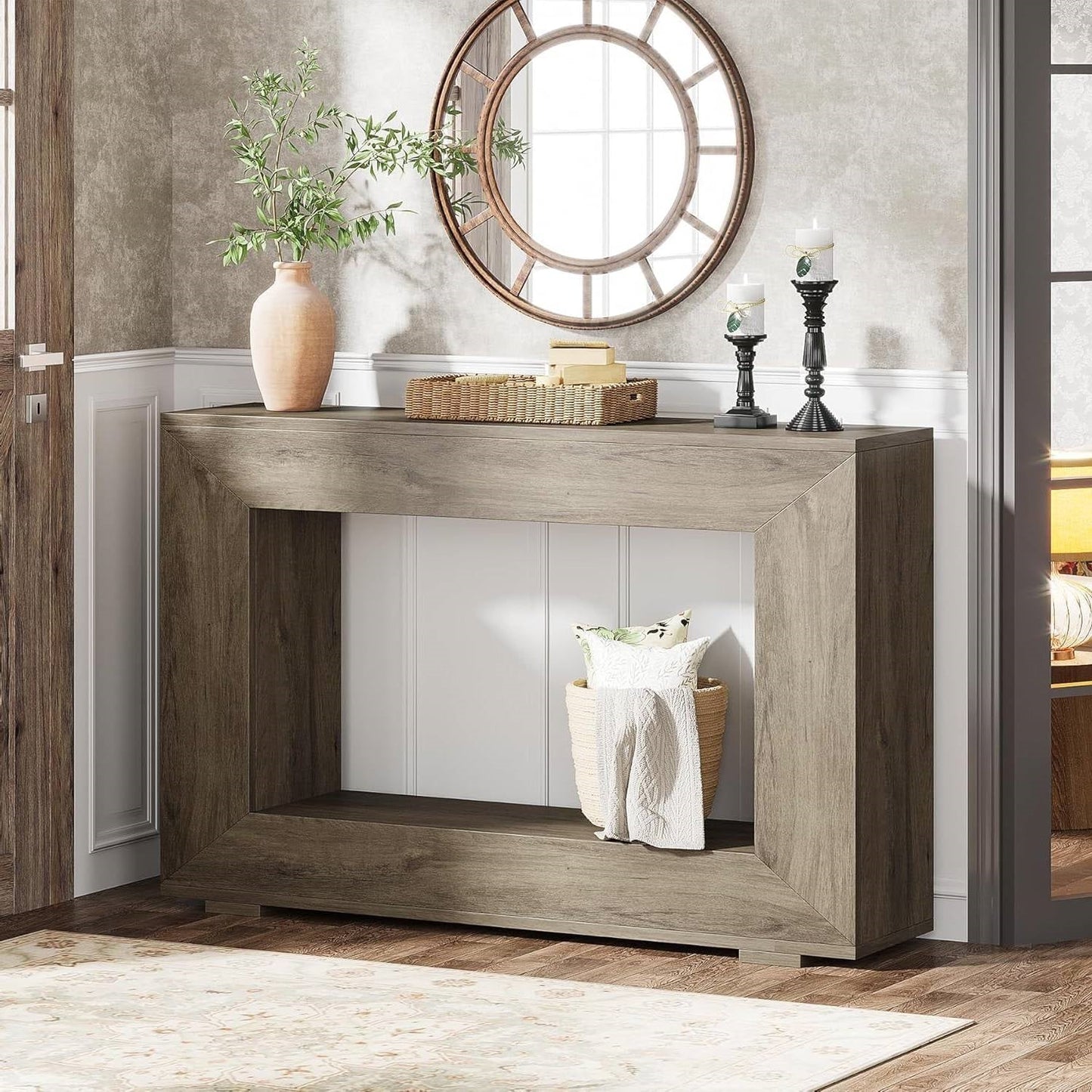 Modern Farmhouse 47-inch Long Entryway / Console Table in Grey Wood Finish