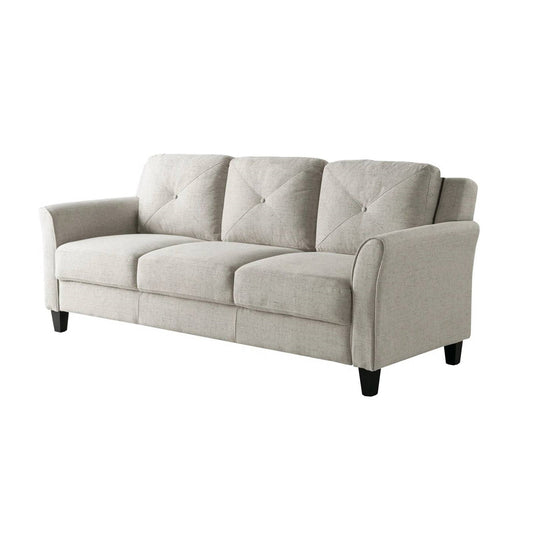 Modern 3-Seater Upholstered Sofa in Cream Microfiber with Button Tufted Cushions