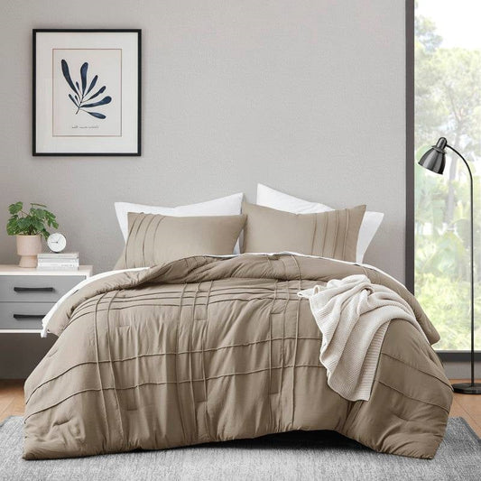 Twin/Twin XL Microfiber Pleated Soft Lightweight Comforter Set Tan Khaki