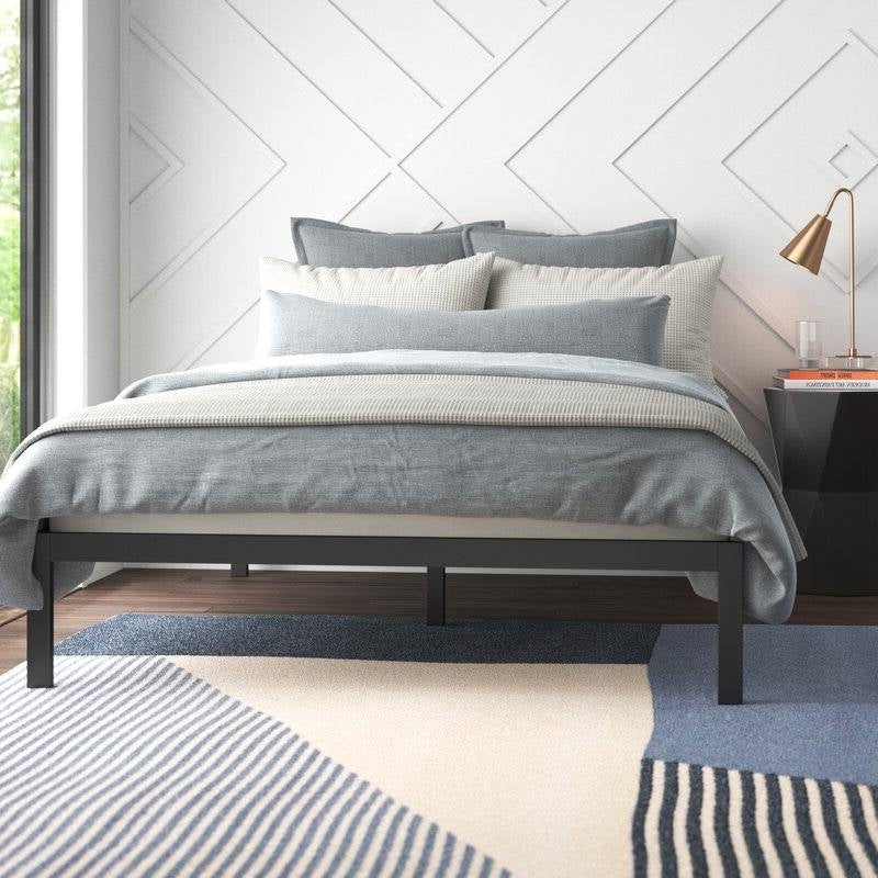 King Black Metal Platform Bed Frame with Wood Slats - 700 lbs Weight Capacity