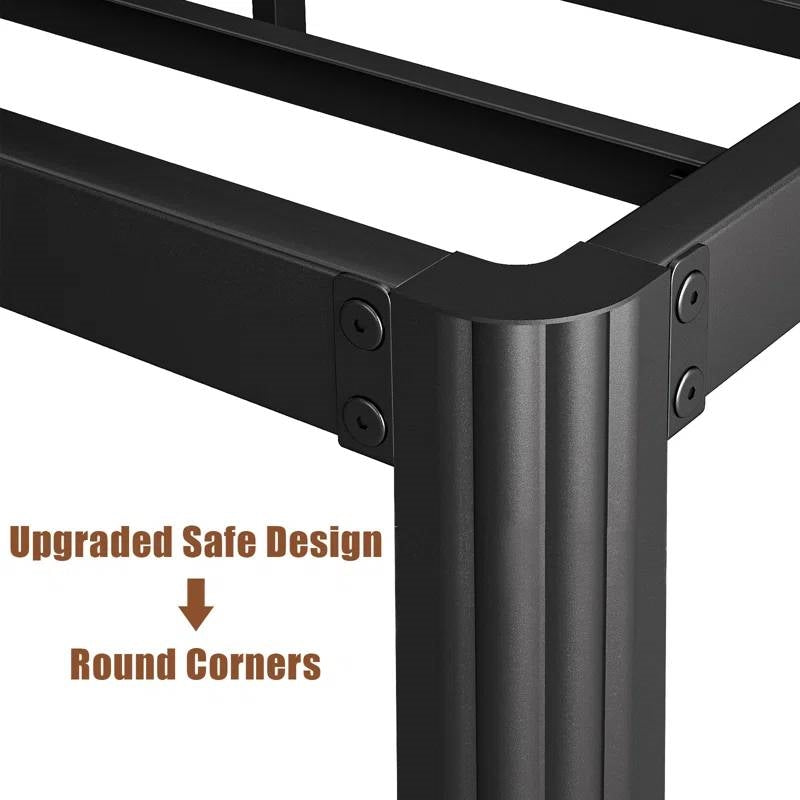King size Heavy Duty Metal Bed Frame with Round Edge Legs - Headboard Compatible