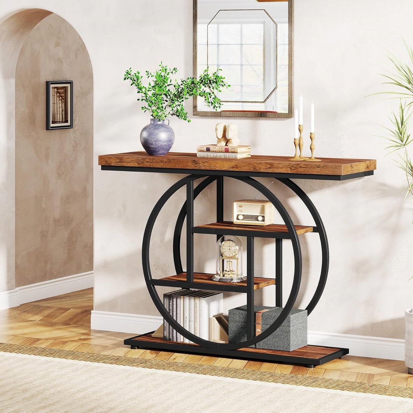 Modern Industrial 41-inch Long Narrow Entryway Foyer Console Table with Shelves