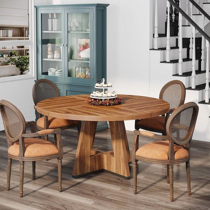 Farmhouse 47-inch Round Kitchen Dining Table in Vintage Brown Wood Finish