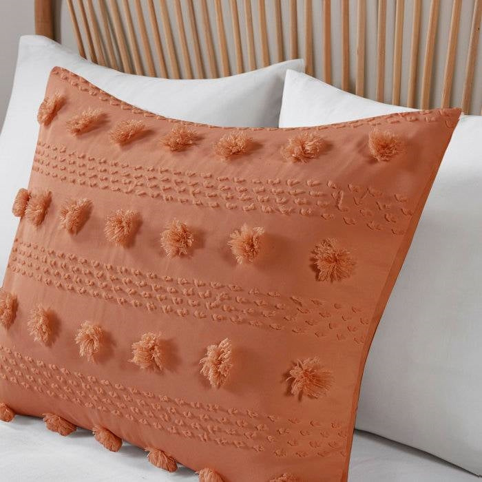 Full/Queen 3-Piece Rust Orange Pompom Microfiber Comforter Set