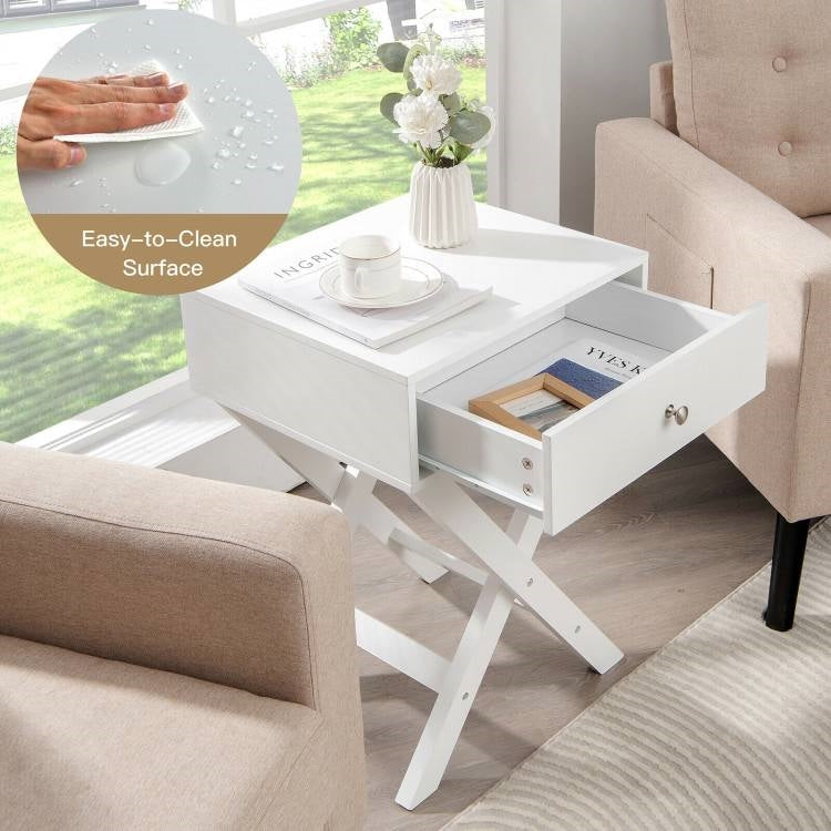 X-Shape 1 Drawer Nightstand End/Side Table Storage in White
