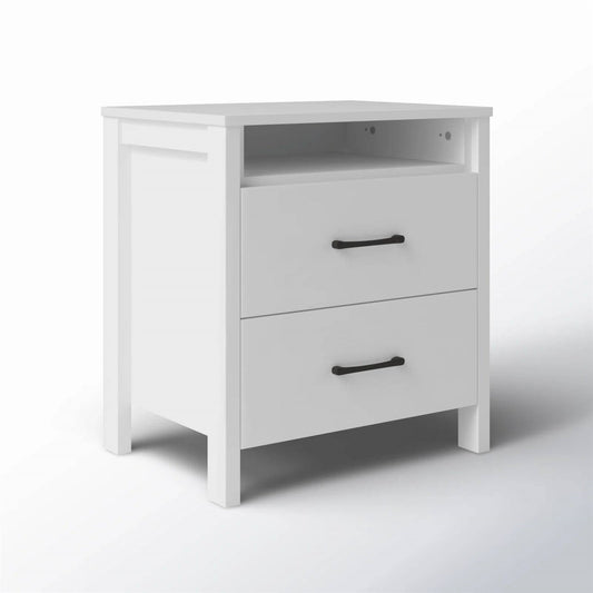 Modern 2-Drawer Bedside Table Nightstand in White Wood Finish