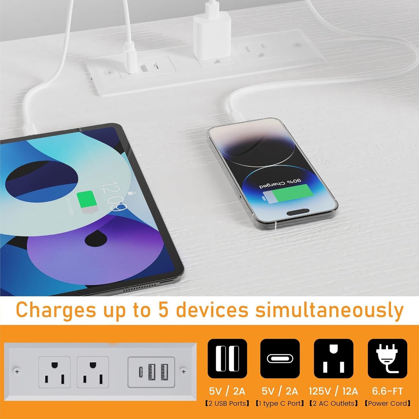 White Dresser With Built In LED USB Charging Station