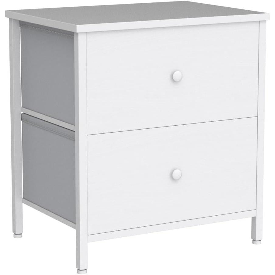 White Nightstand With 2 Drawers Bedside End Table Storage