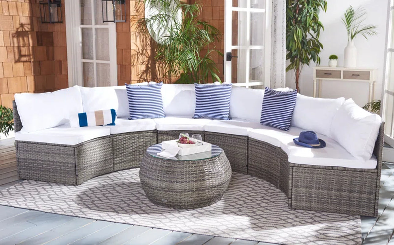 Wicker Six Person Patio Conversation Set With Cushions