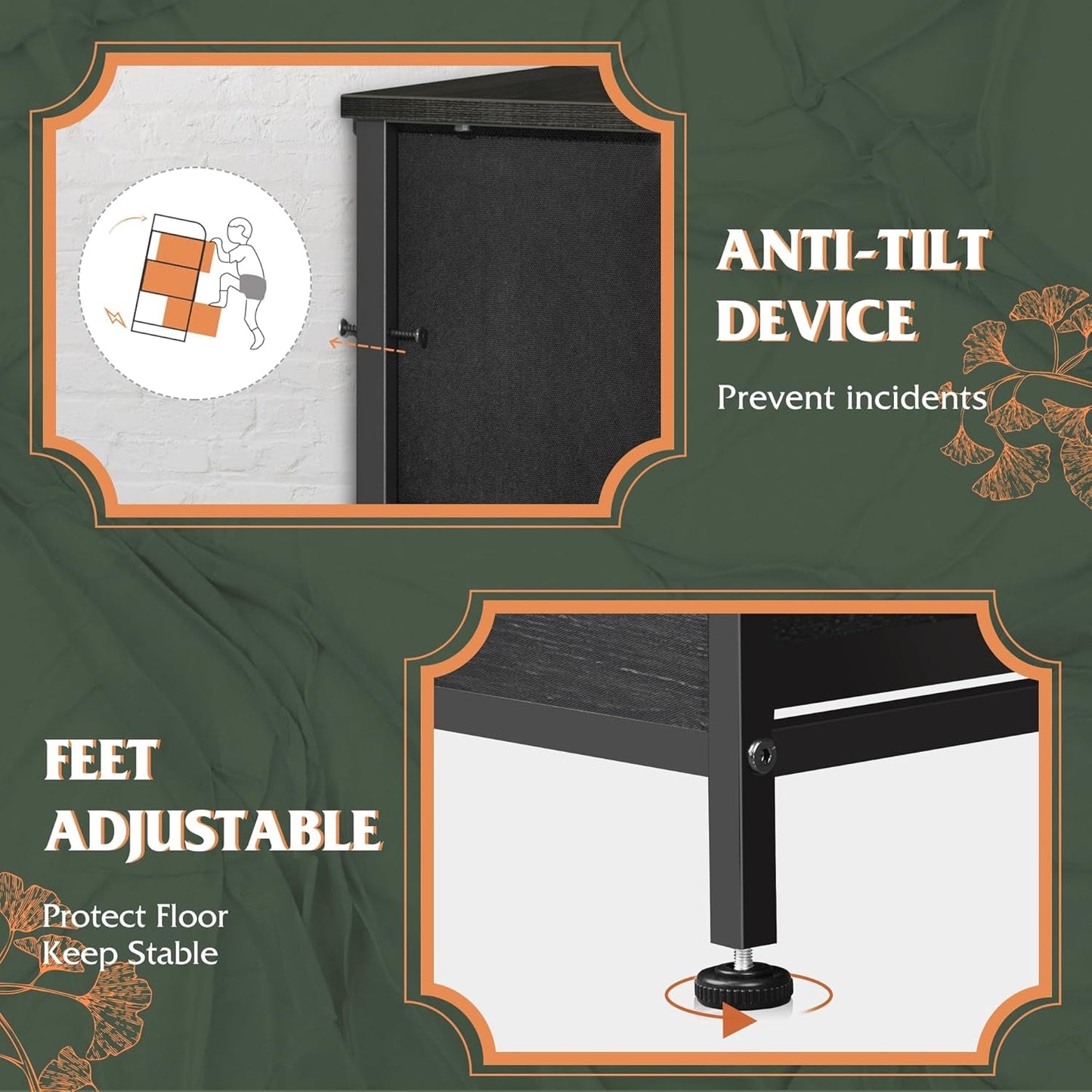 Tall Fabric Dresser With 8 Drawers In Charcoal Black Wood Grain