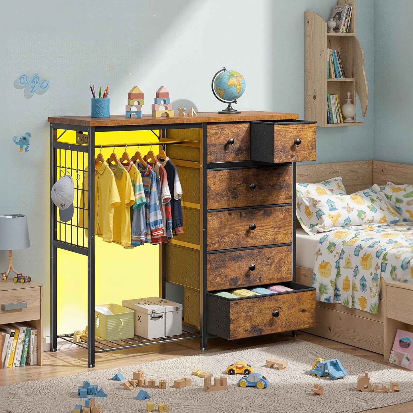 Brown Walnut Storage Dresser With RGB Lighting 49 Inch Wide