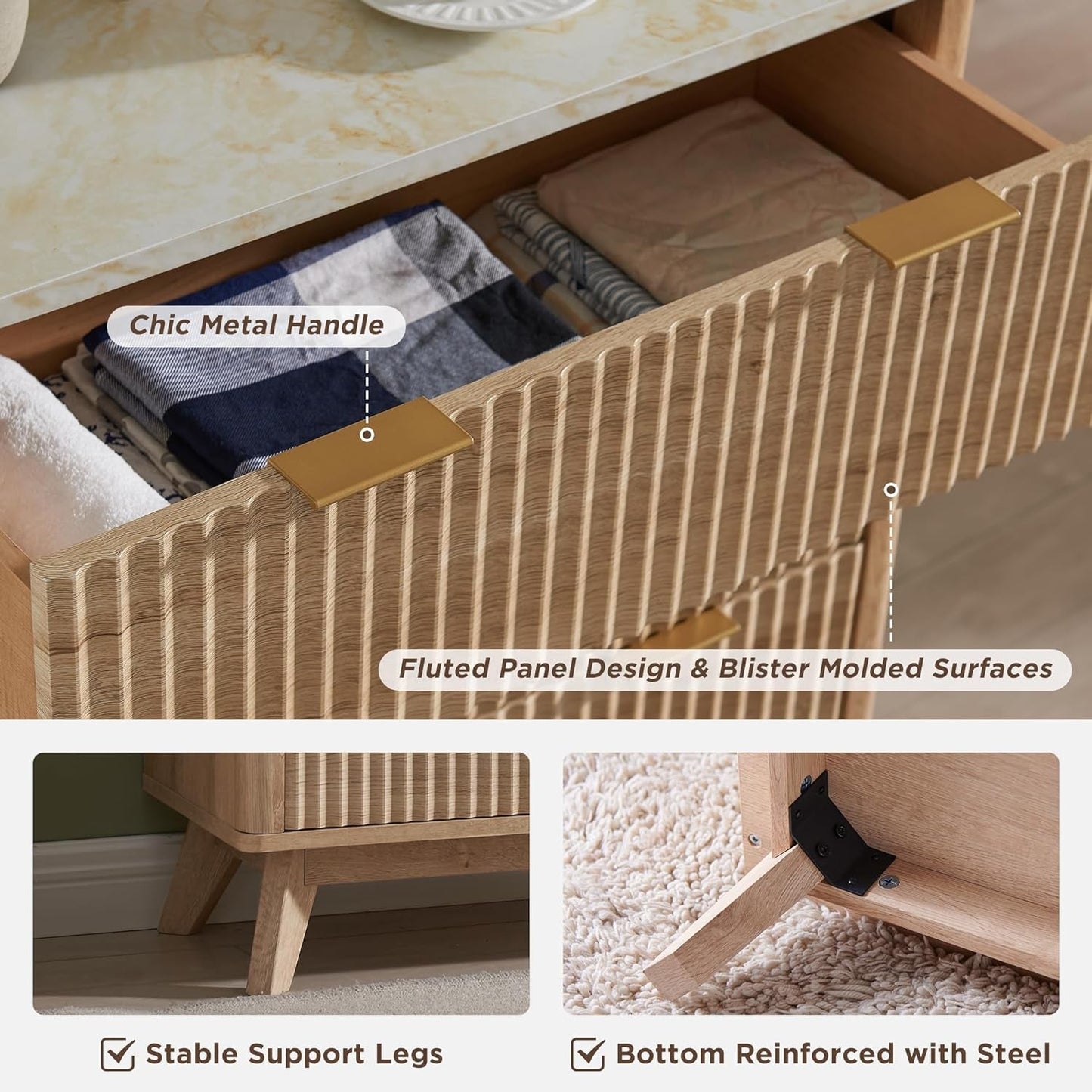 Natural Oak Dresser With Faux Marble Top Bedroom Furniture