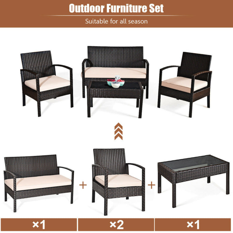 4-Piece Rattan Patio Conversation Set With Coffee Table