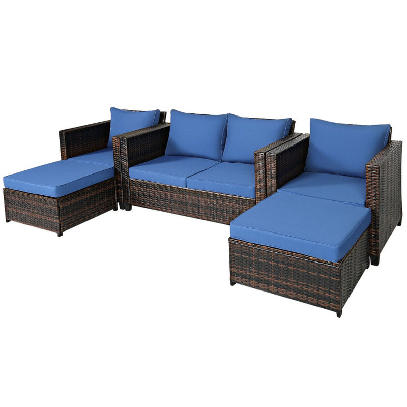 5 Piece Patio Rattan Furniture Set With Removable Cushions