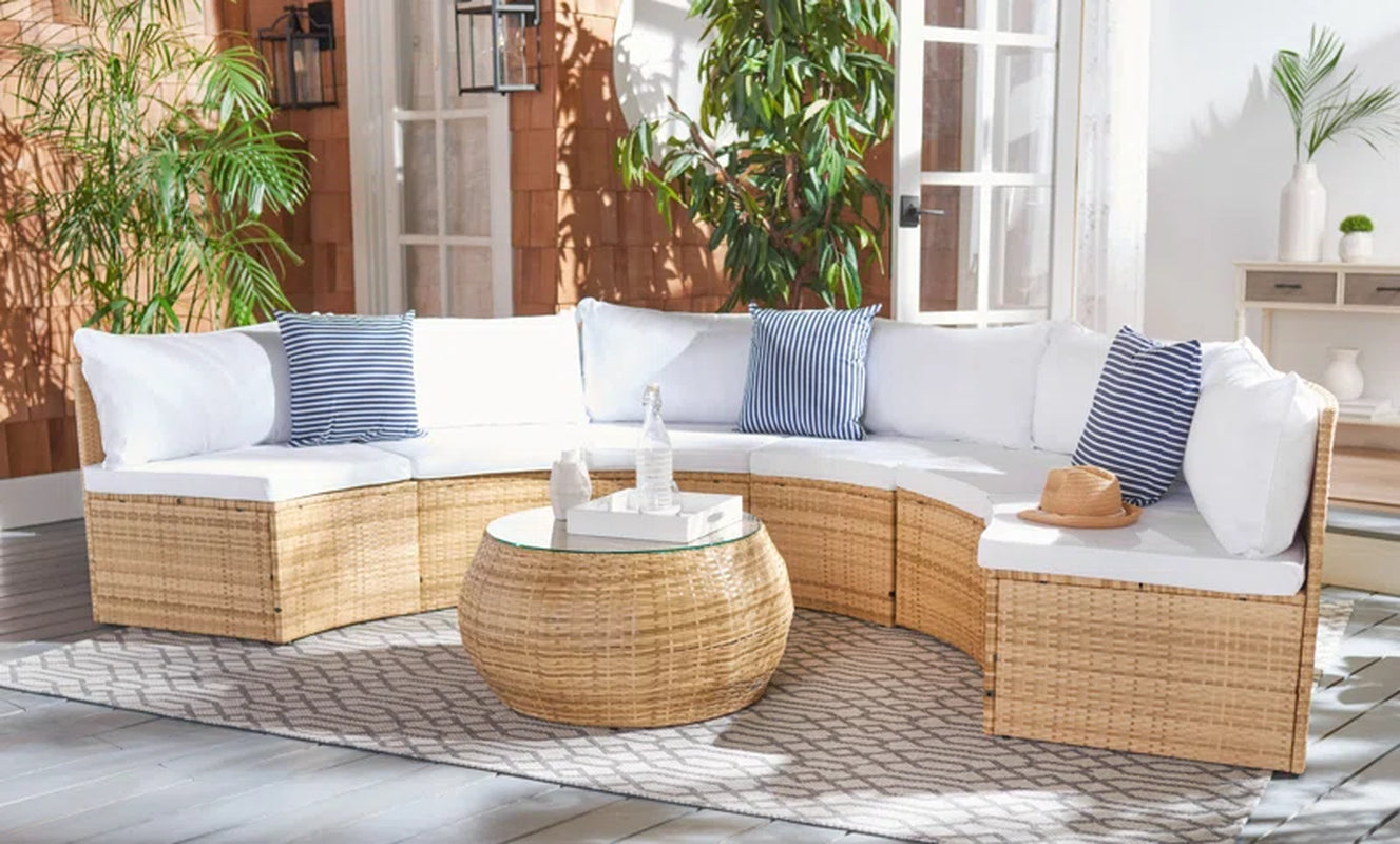 Wicker Six Person Patio Conversation Set With Cushions