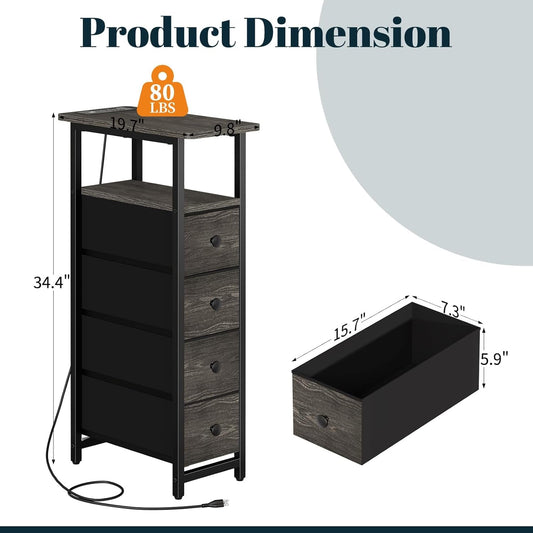 Narrow Dresser Nightstand With Led Charging Station
