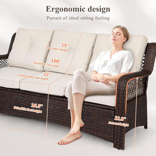 6 Piece Beige Wicker Patio Furniture Set With Coffee Table