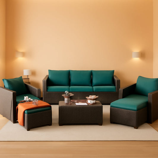 Patio Furniture Set 6 Pieces Peacock Blue Cushions Included