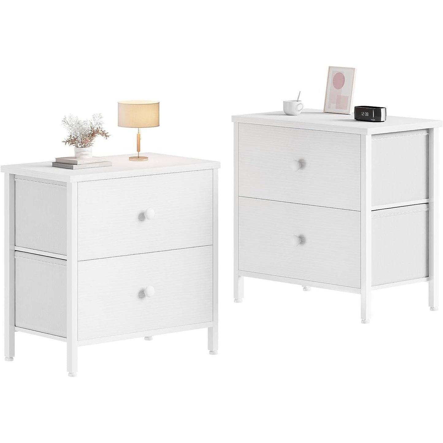 White Nightstand With 2 Drawers Bedside End Table Storage