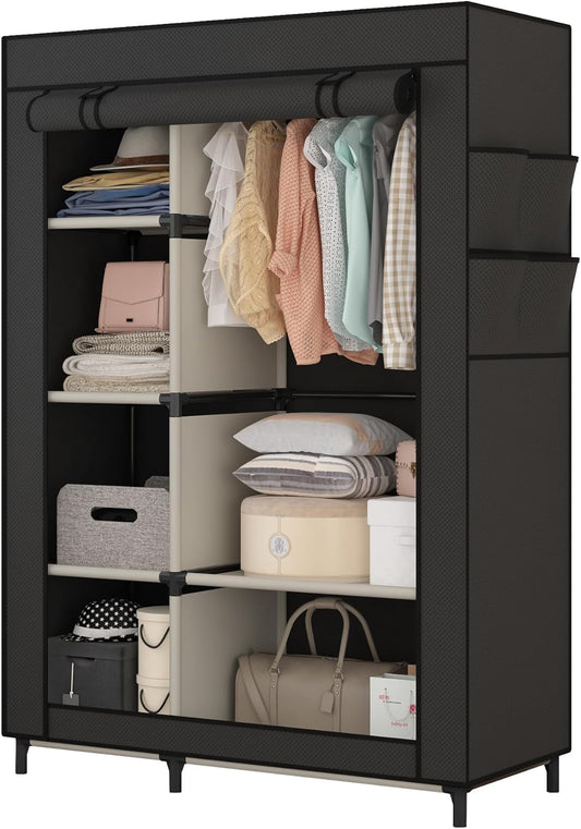Portable Closet Organizer Black With 6 Shelves And Rod