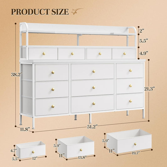 Fifty One Point Two Inch White Dresser For Bedroom Storage