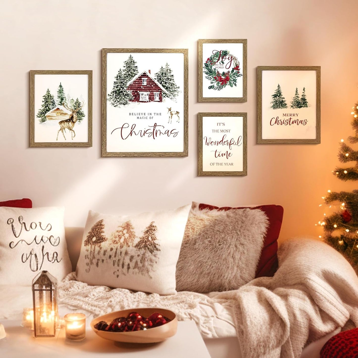 Framed Christmas Forest Wall Art Set 5 Piece Holiday Decor