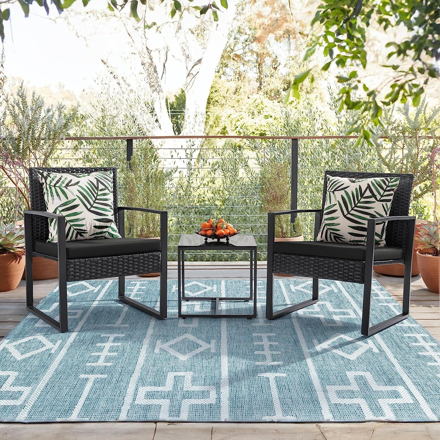Black Cushioned Outdoor All Weather Patio Conversation Set
