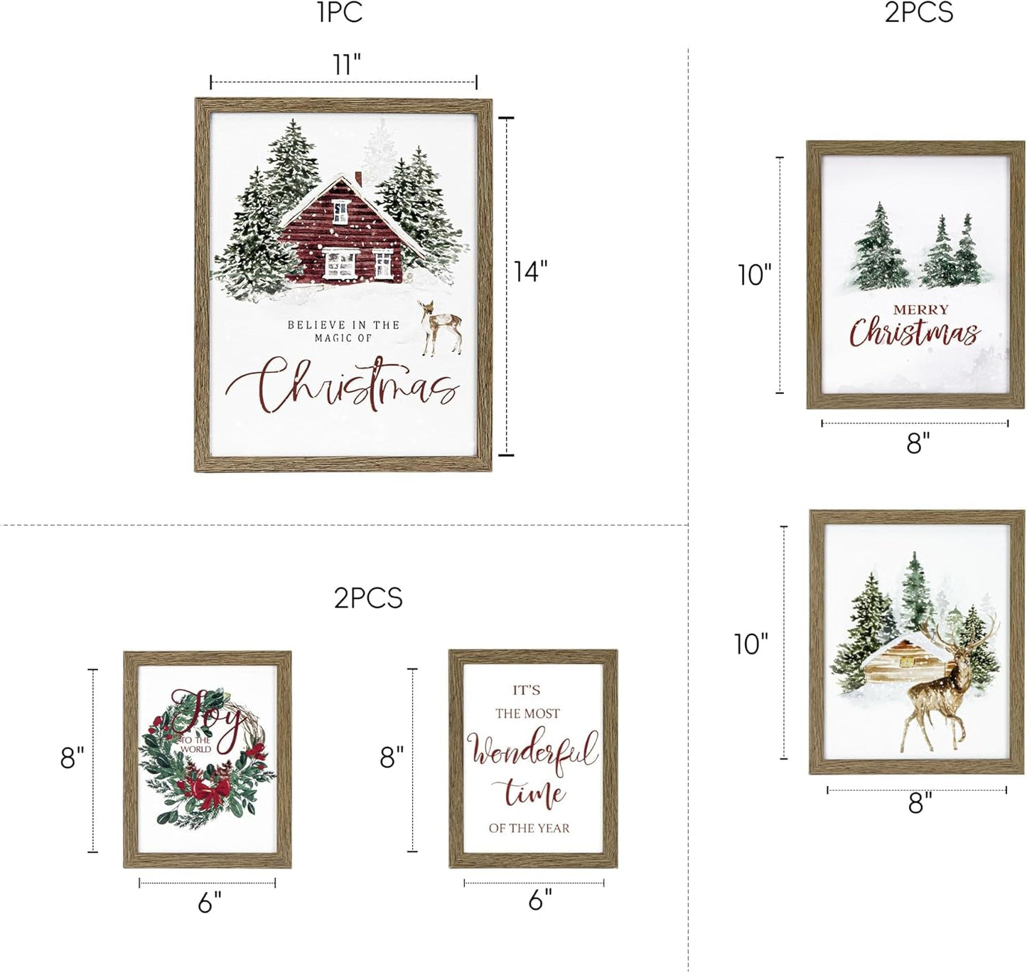 Framed Christmas Forest Wall Art Set 5 Piece Holiday Decor