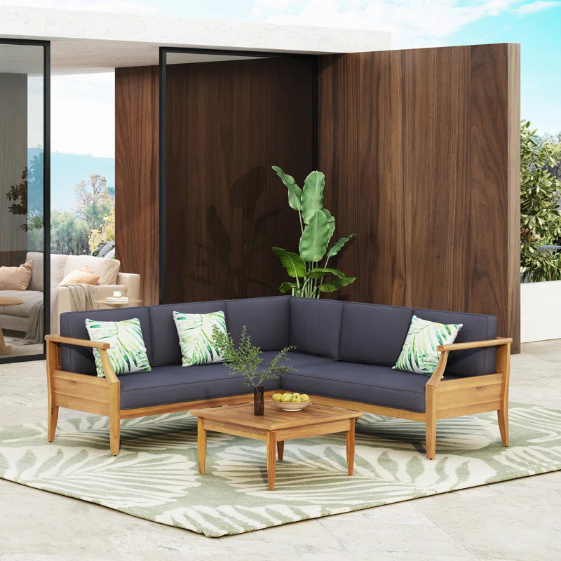 Acacia Wood Five Person Modular Patio Conversation Cushions