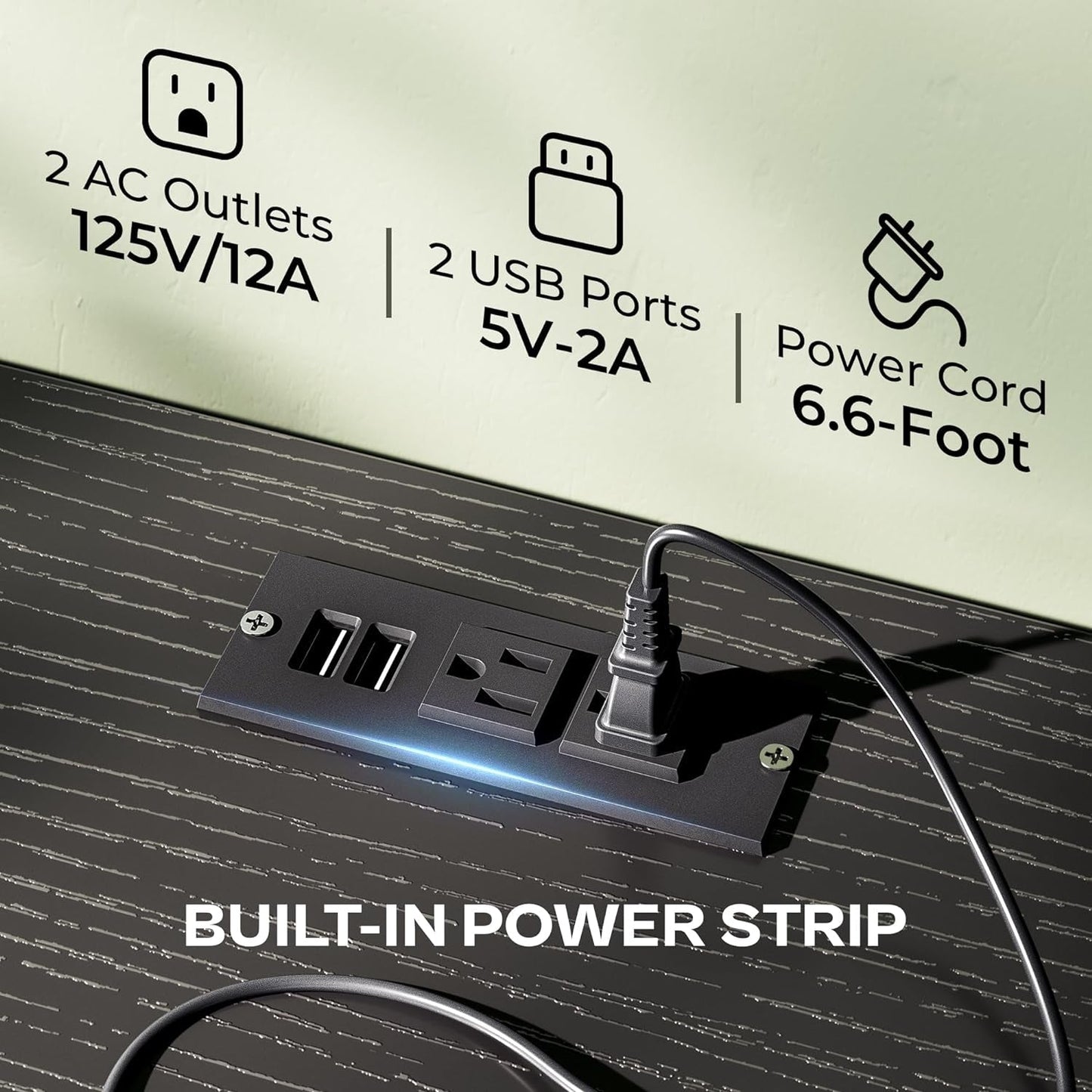 Black TV Stand With LED Lights And 2 AC Outlets And 2 USB Ports