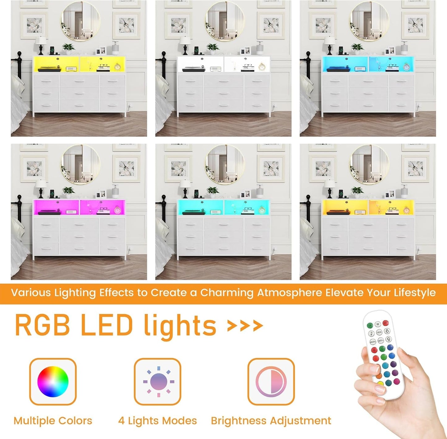 White Dresser With Built In LED USB Charging Station