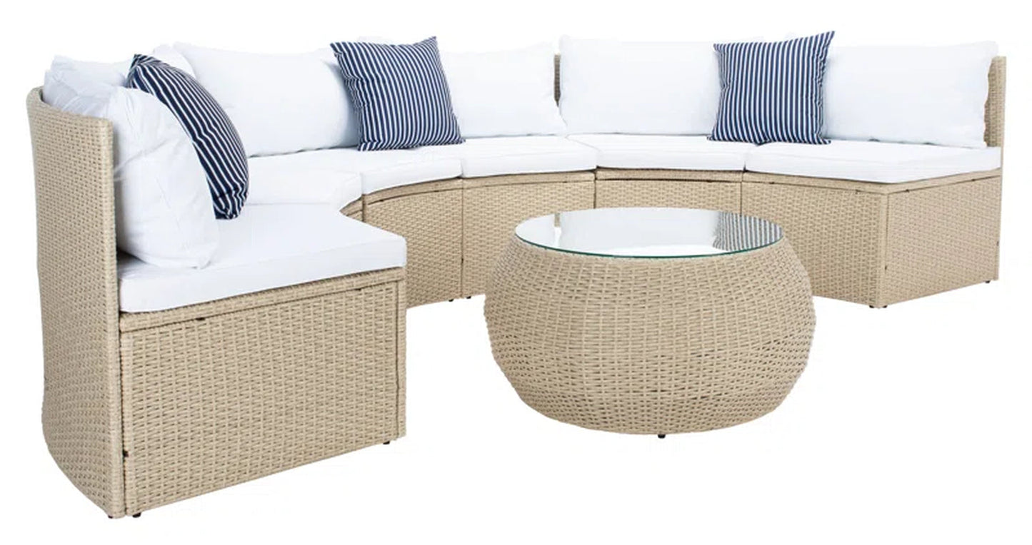 Wicker Six Person Patio Conversation Set With Cushions