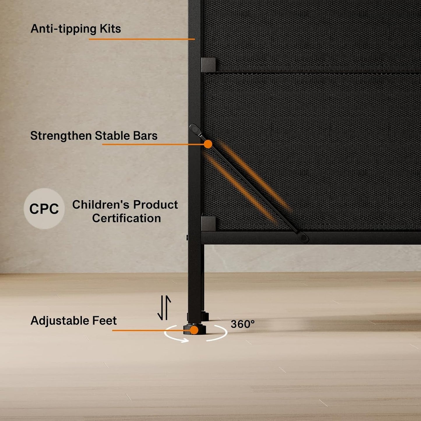 Black 55 Inch TV Stand For Bedroom With Storage Drawers