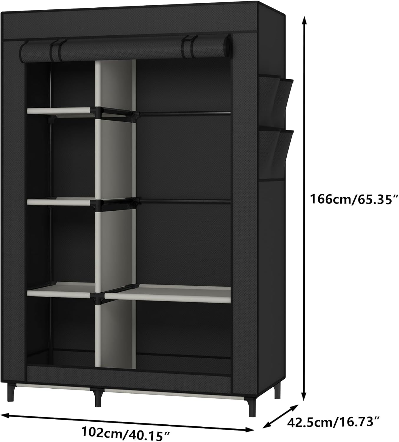 Portable Closet Organizer Black With 6 Shelves And Rod