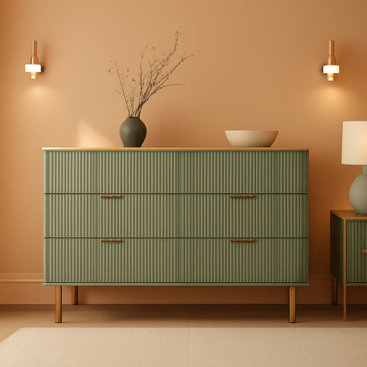 Six Drawer Dresser With Fluted Panels Modern Look Finish