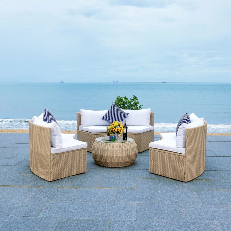 Wicker Six Person Patio Conversation Set With Cushions