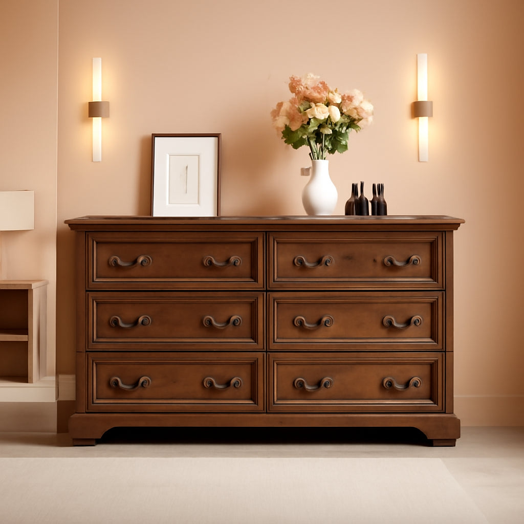 Farmhouse Solid Wood Six Drawer Dresser 54 Inch Wide