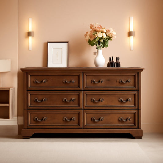 Farmhouse Solid Wood Six Drawer Dresser 54 Inch Wide