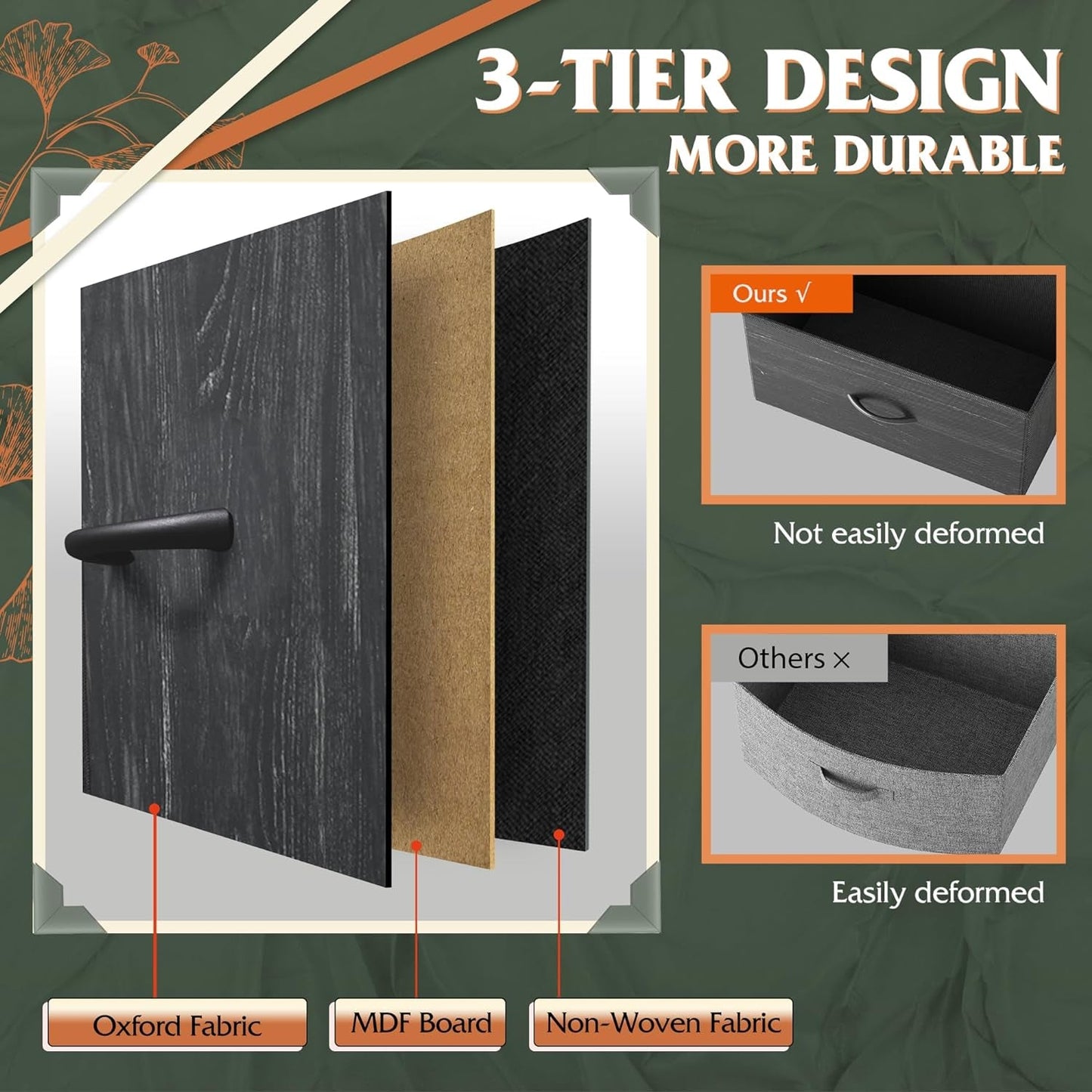 Tall Fabric Dresser With 8 Drawers In Charcoal Black Wood Grain